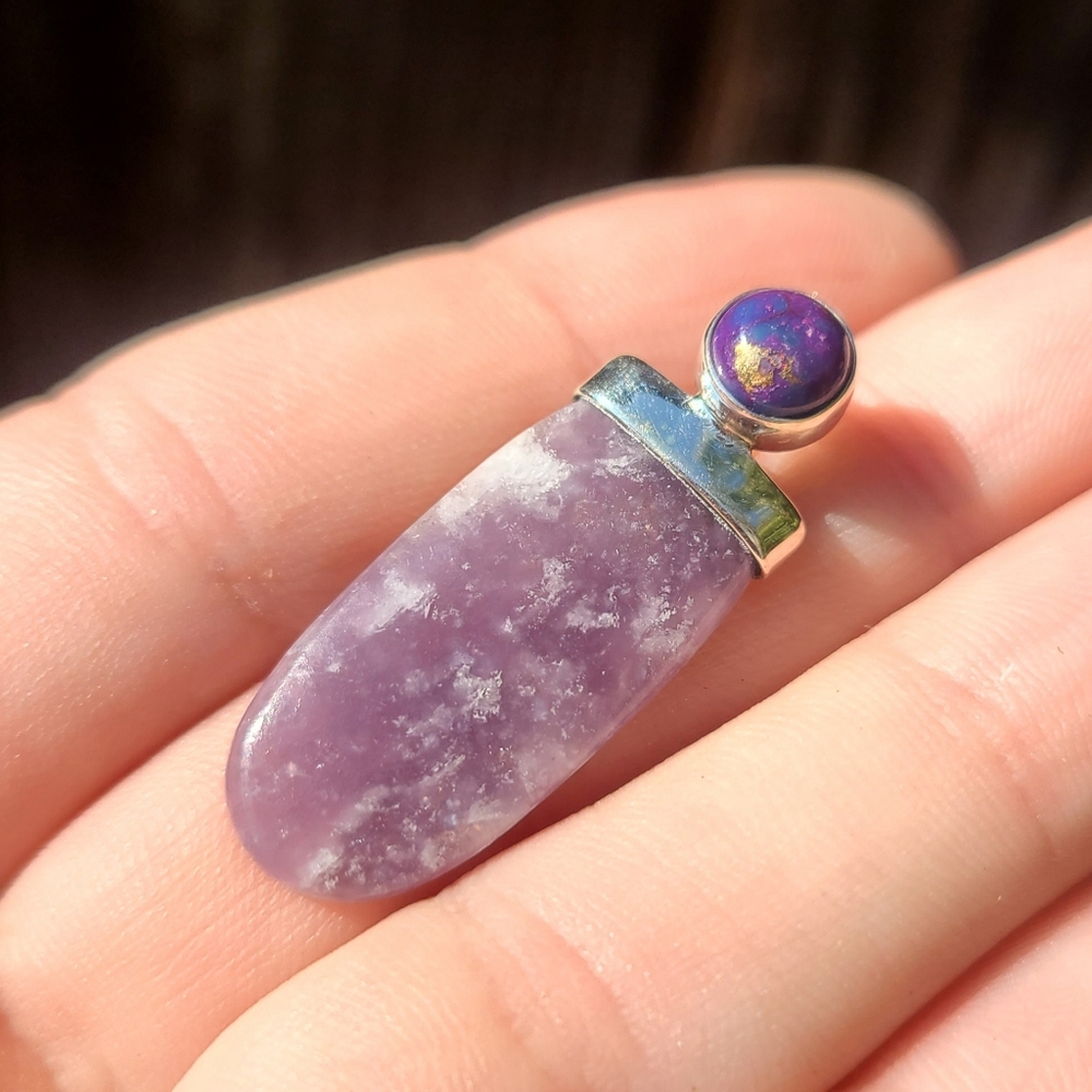 Purple Lepidolite & Copper Purple Turquoise 925 Pendant